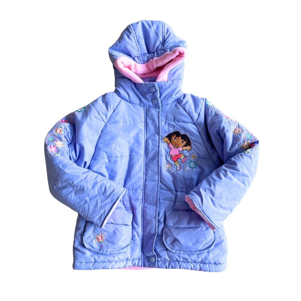 Vintage 2006 Dora the Explorer Jacket Girl 5 Purple Embroidered Nick Jr Y2K Rare